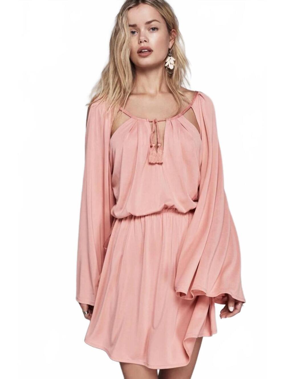 Free People High Road Coral Pink Bell Sleeve Mini Dress Small